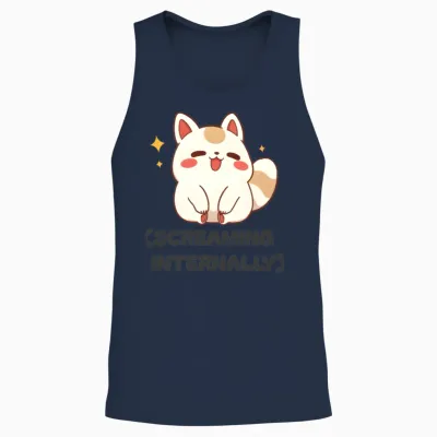Screaming Internally - Kawaii Anxiety Humor Unisex Tank Top - Navy