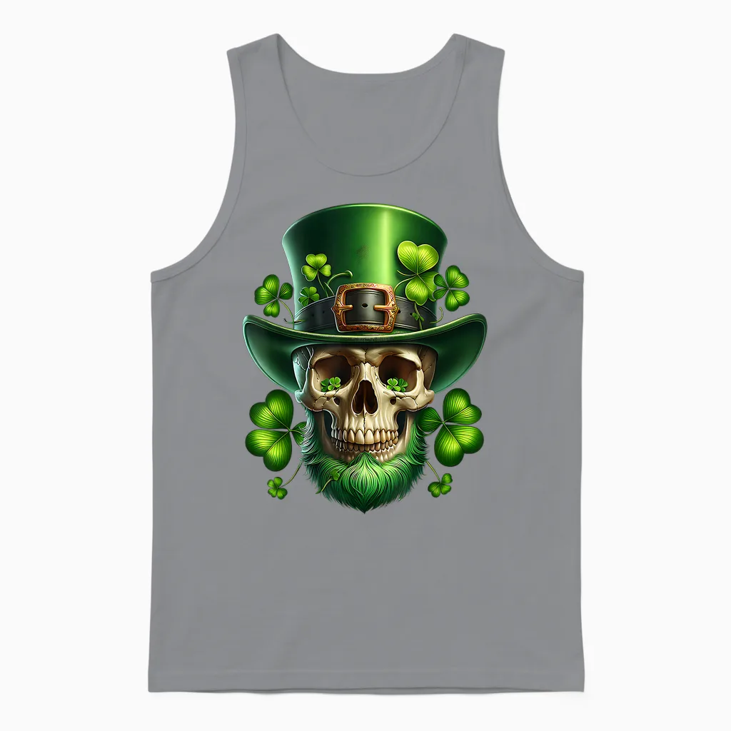 St Patrick's Day Irish Sugar Skull Day of Dead St Patrick's Day Unisex Tank Top in Sport Grey