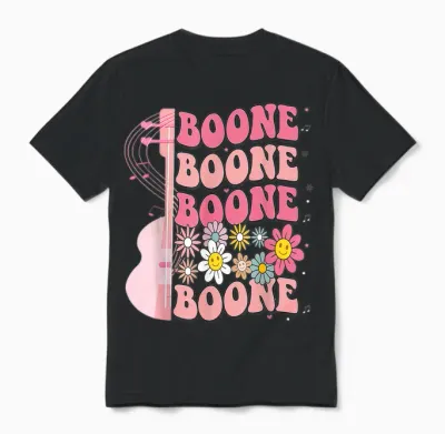 Girl Retro Boone Groovy Flower First Name Personalized 80's Unisex T-Shirt - Black