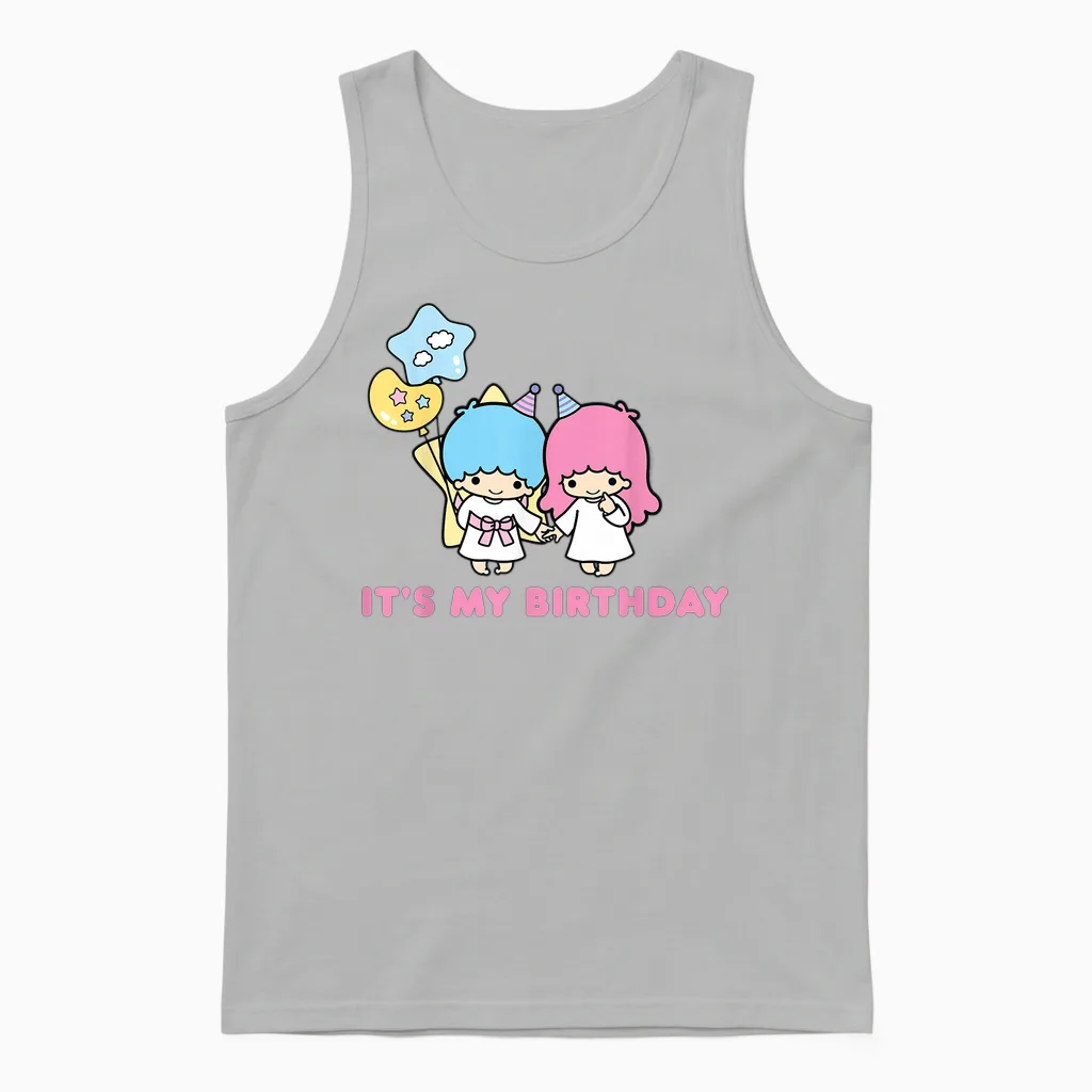 Little Twin Stars Its My Birthday Unisex Tank Top in Ash