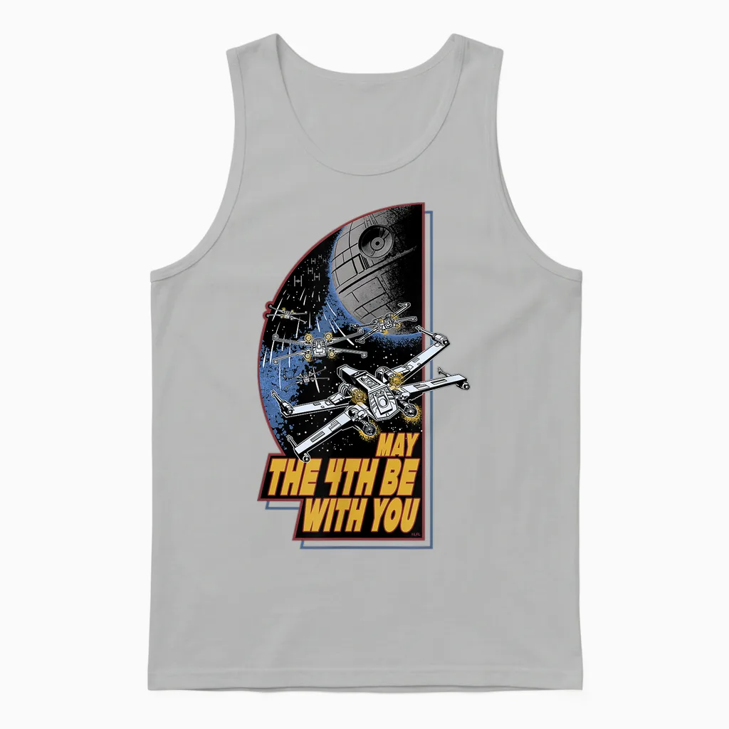 Star Wars Day May the 4th Be with You Vintage Space Battle Unisex Tank Top in Ash