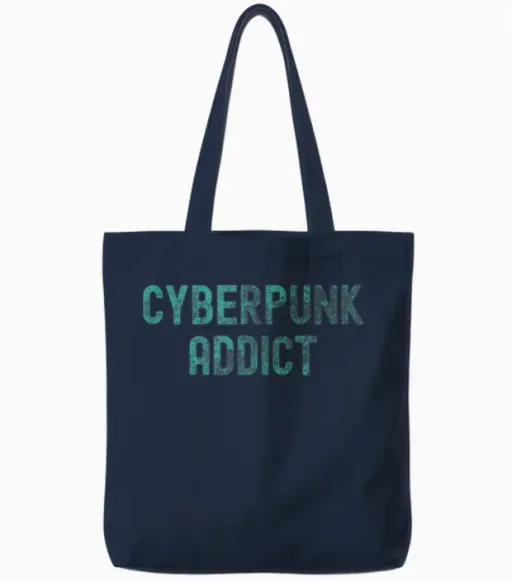 Futuristic Style Cyberpunk Addict T-Shirt, Black, S Tote Bags - Navy