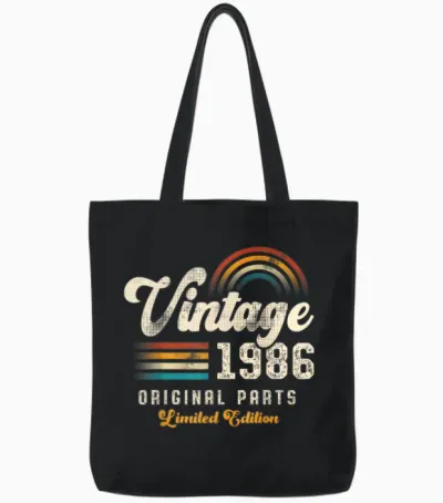 Vintage 1986 Original Parts 39th Anniversary Retro Tote Bags - Black