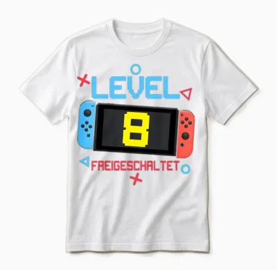 Kids 8th Birthday Boy 8 Years Old Level 8 Unlocked T-Shirt, Black Unisex T-Shirt - White