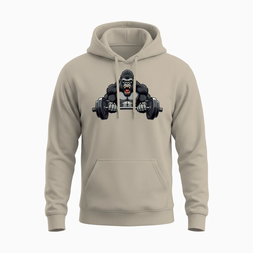 Gorilla, Beast, Body Builder Unisex Hoodie in Sand