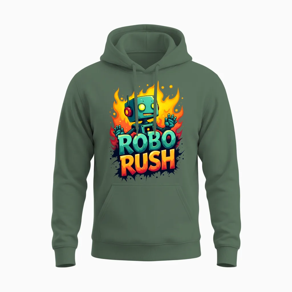 Robo Rush Unisex Hoodie in Military Green