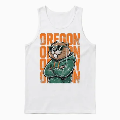 Retro Oregon Style Animal Beaver Graphic Cool Sunglasses Unisex Tank Top - White
