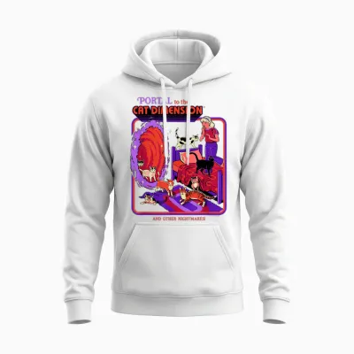 Steven Rhodes Cat Dimension Portal Retro Dark Humor Artist Unisex Hoodie - White