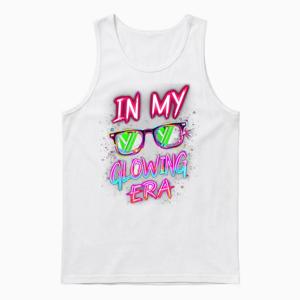 In My Glowing Era Groovy Colorful Bright Unisex Tank Top in White