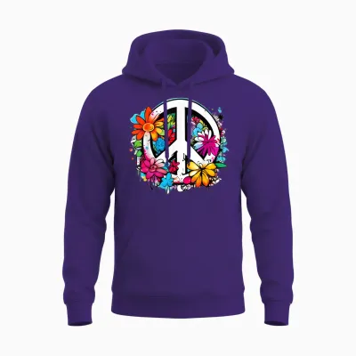 Peace Sign Flower Power Love, Peace Flowers 60s 70s T-Shirt, White, S Unisex Hoodie - Purple