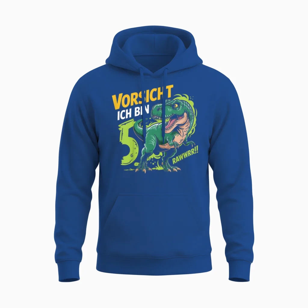 Children's Dinosaur 5th Birthday Decoration I Am 5 Dino Boys 5 Years Unisex Hoodie in Royal