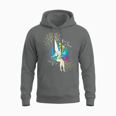Tinkerbell Floral Pattern T-Shirt, Black, S Unisex Hoodie - Graphite Heather