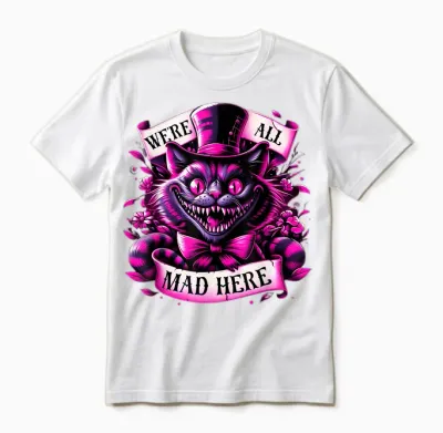 Cheshire Cat Alice in Wonderland Party T-Shirt, Black Unisex T-Shirt - White