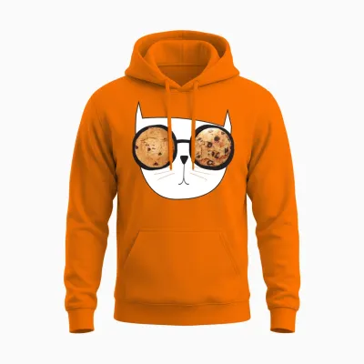 Funny Cat with Funny Glasses. Cookies in Glasses. Unisex Hoodie - Safety Orange