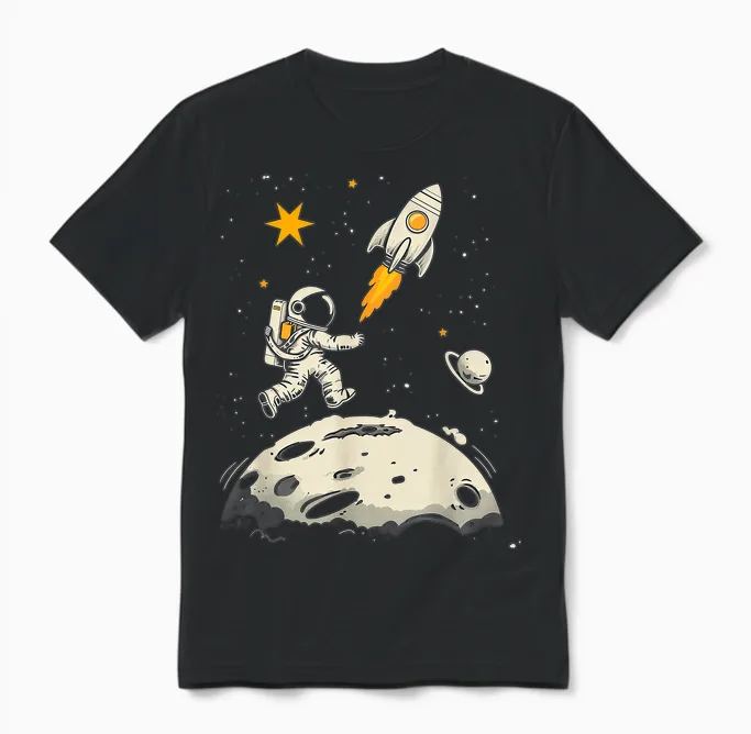 Weltraum Rakete Und Astronaut Raumschiff Kinder Unisex T-Shirt in Black