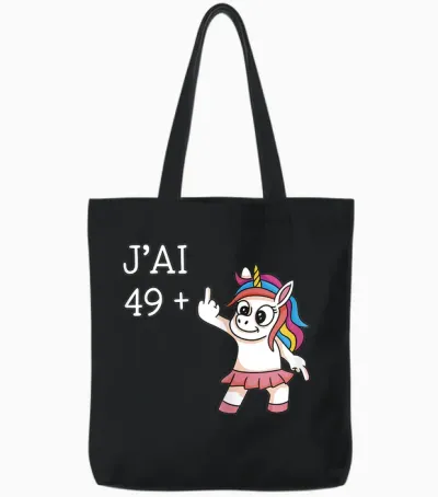 J'ai 49 Plus 1 Unicorn Funny Birthday Woman 50 Years T-Shirt, Black, Female X-Small Tote Bags - Black