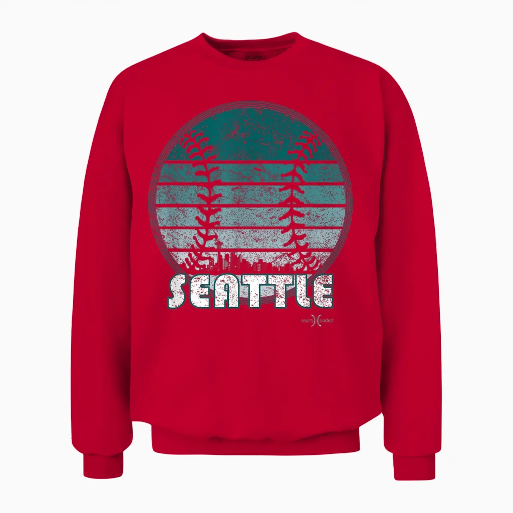 Vintage Seattle Baseball Sunset with Retro City Skyline Unisex Sweatshirt in Red