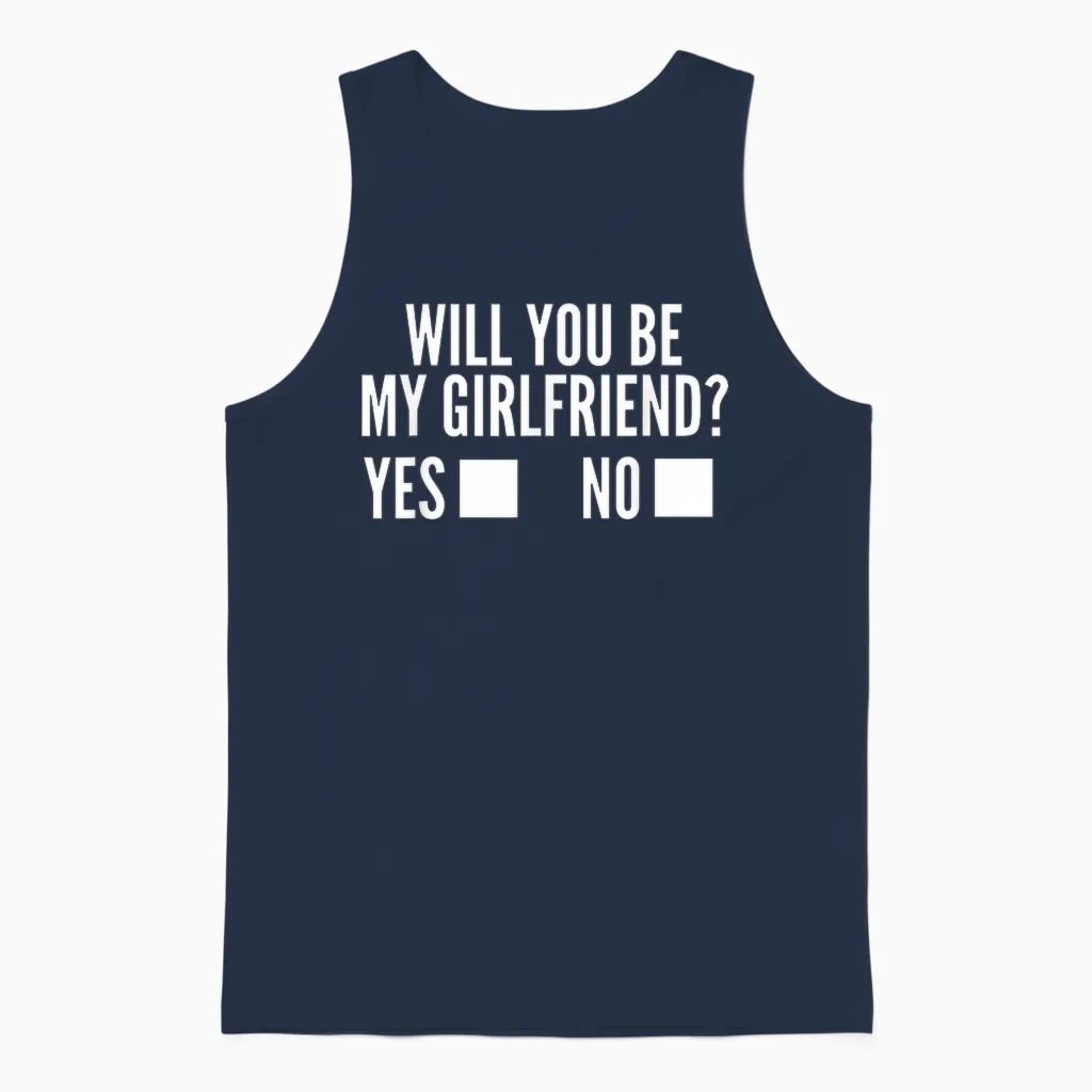 Ask Her Will You Be My Girlfriend Cute Valentine's Day Unisex Tank Top in Navy