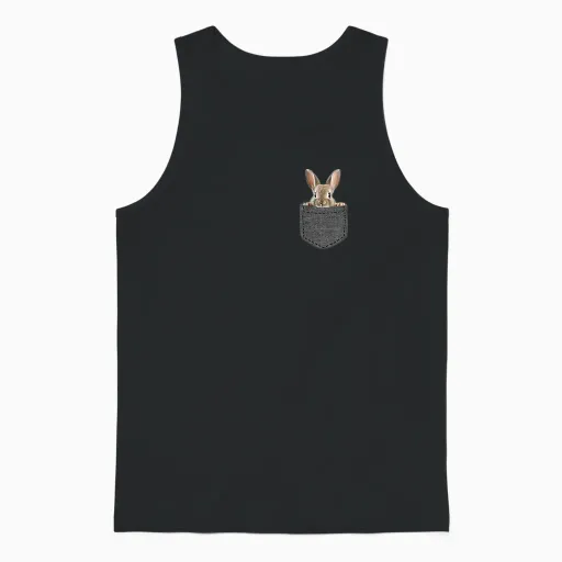 Rabbit in Chest Pocket Unisex Tank Top in Black