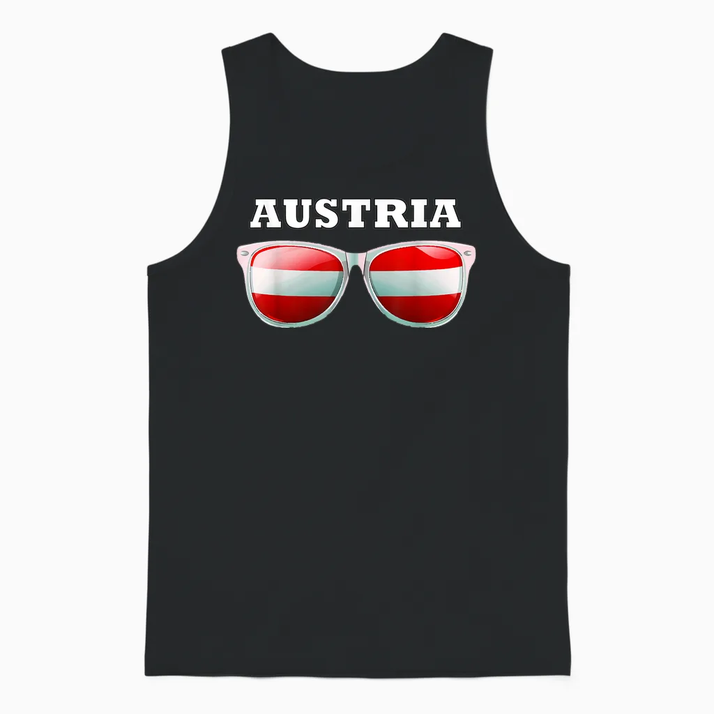österreich Shirt Wappen Fahne Brille Herren & Damen Austria Unisex Tank Top in Black