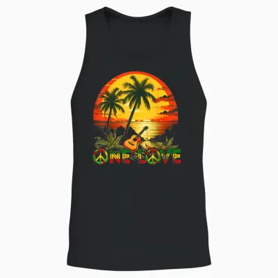 Rasta Reggae Sunset Guitarist Guitar Jamaica Reggae Music T-Shirt, Black Unisex Tank Top - Black