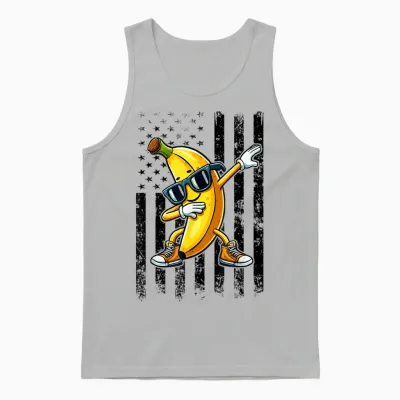 Dabbing Banana Retro American Flag Banana Lover Boys Unisex Tank Top - Ash