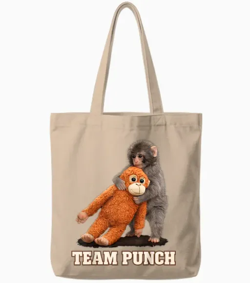 Adorable Monkey Punch Baby Graphic Team Punch Big Love Gifts Tote Bags in Natural
