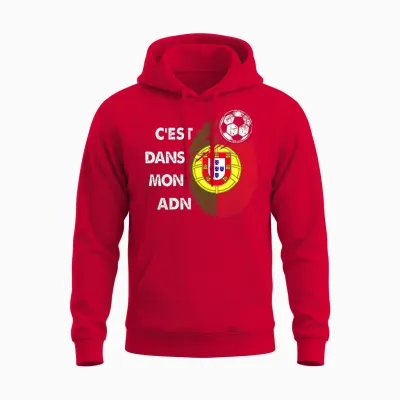 Drapeau Portugal Cadeau Foot Portugal C'est Dans Mon Adn T-Shirt Haut De Gamme Unisex Hoodie - Red