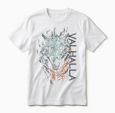 Walhalla Wolf Wolves Odin's Companion Geri and Freki Viking T-Shirt, Black Unisex T-Shirt - White