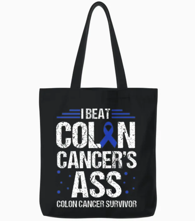 Funny Colon Cancer Awareness Tote Bags in Black