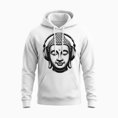 Buddha Mit Kopfhörern Achtsamkeit Musik Boho Zen Buddhismus Unisex Hoodie - White