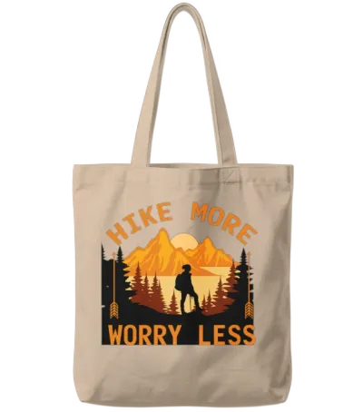 Hike More Worry Less Hiking Camping Mountains Wild Tote Bags - Natural