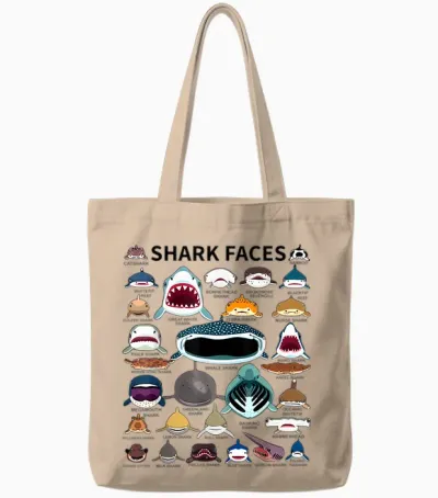 Shark Faces - Type of Shark - Shark Faces of All Kinds Tote Bags - Natural