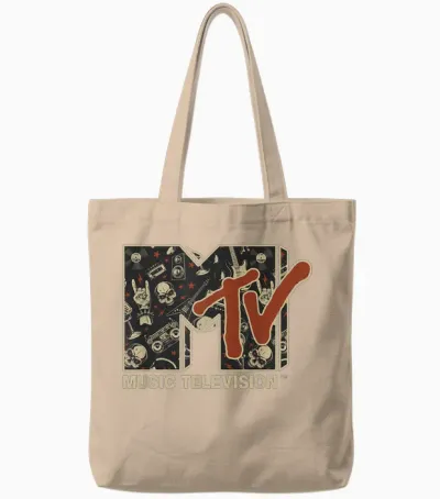 Mtv Rock N Roll Music Hard Heavy Metal Skull Guitar Vintage Tote Bags - Natural