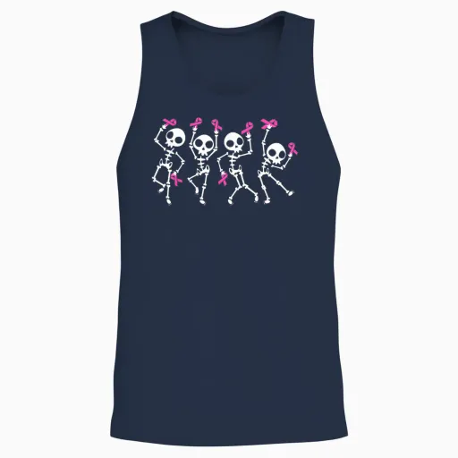 Pink Ribbon Breast Cancer Awareness Skeleton Women Men Unisex Tank Top - Navy