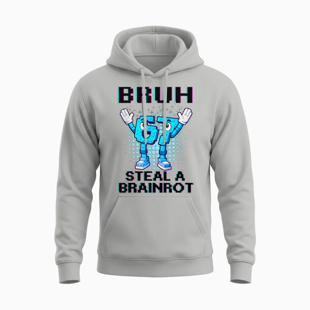 67 Six Seven 6-7 Funny Steal Brainrot Kids Gaming Meme Unisex Hoodie in Ash