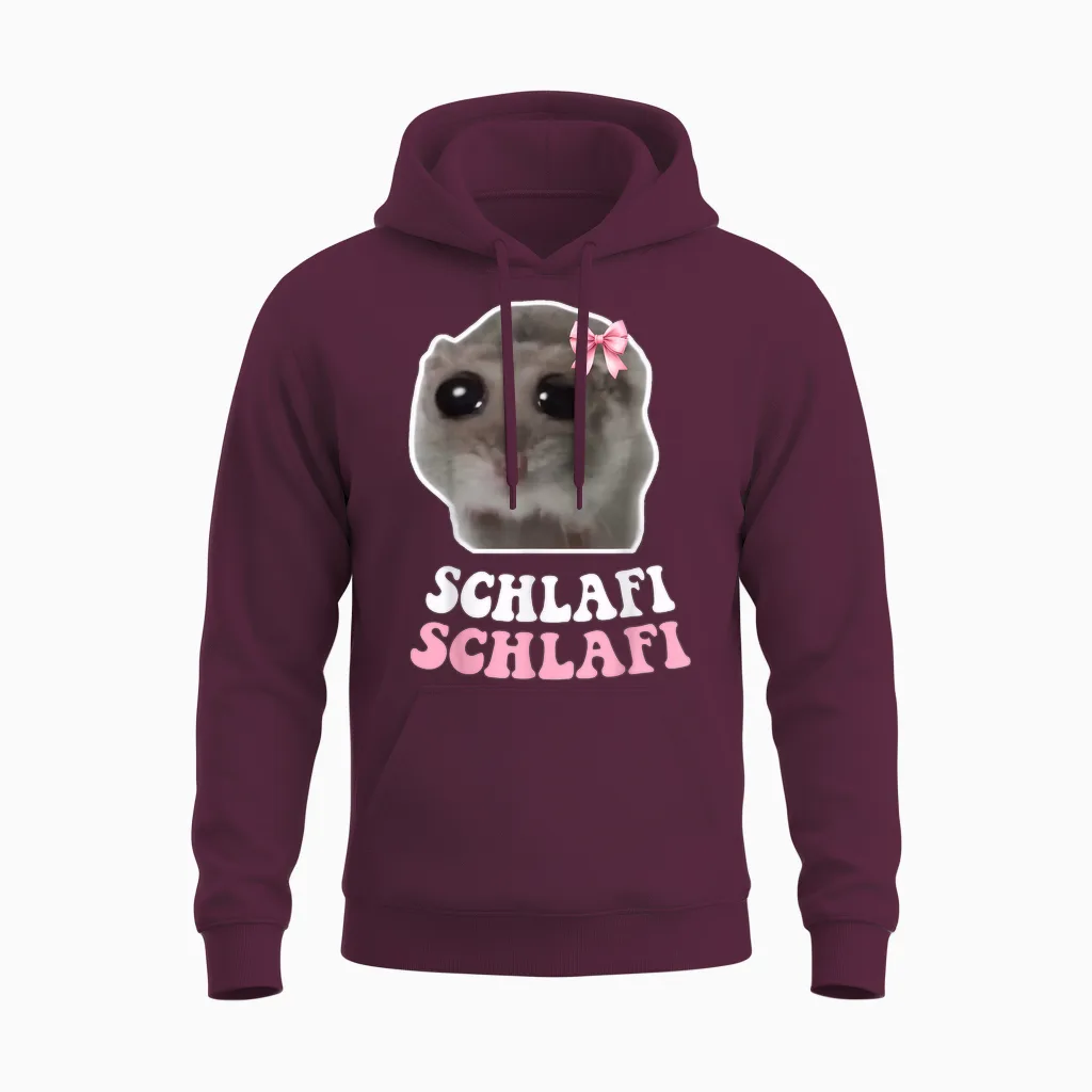Schlafi Schlafi Funny Hamster Hamster Hamstie Meme Sleep Unisex Hoodie in Maroon