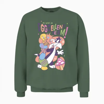 Looney Tunes Tweety and Sylvester Eggcellent Team Unisex Sweatshirt - Military Green