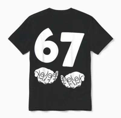 67 Number Sixty-Seven Funny Hands Meme Teen Kid Matching Unisex T-Shirt - Black