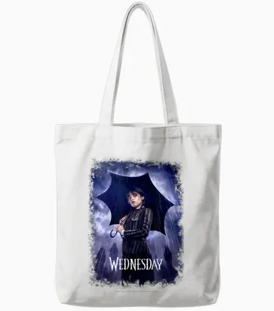 Wednesday Black Umbrella Under the Rain Real Photo Portrait T-Shirt, Black Tote Bags - White