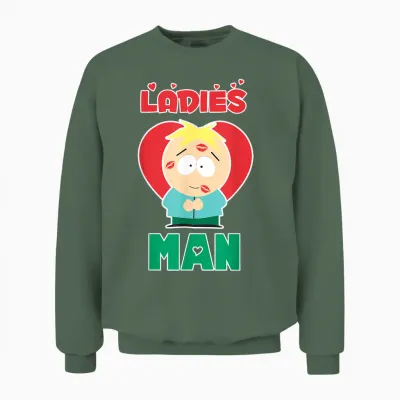 South Park Valentine's Day Butters Ladies Man T-Shirt, Black Unisex Sweatshirt - Military Green
