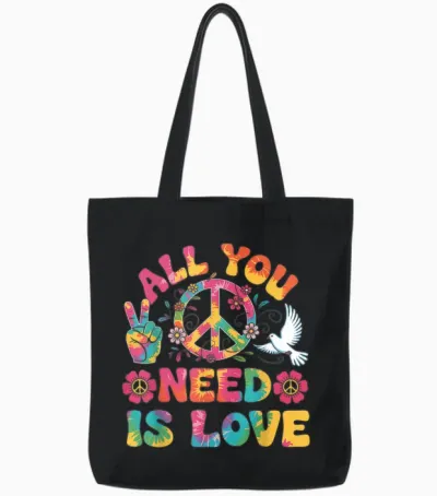 All You Need Is Love Costume Hippie 60s 70s Carnival Tote Bags - Black