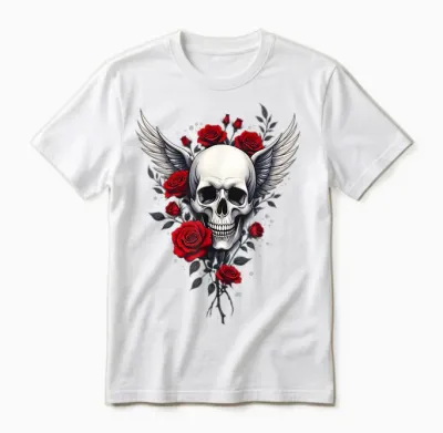 Skull, Wings & Roses Red Skull Gothic Rock Dark Unisex T-Shirt - White