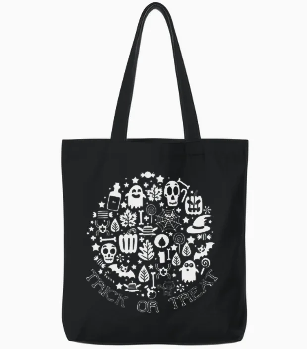 Retro Trick or Treat Haloween Tote Bags - Black