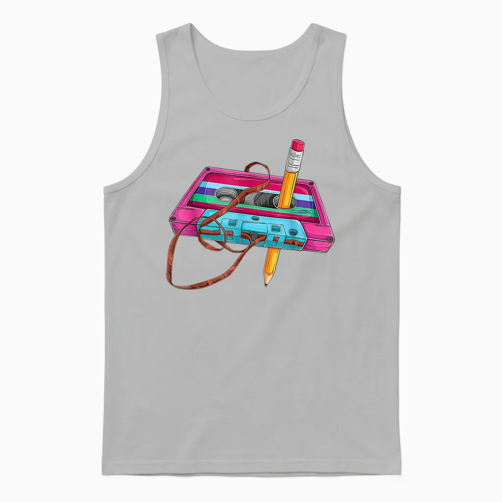 80 90s Outfit Women's Men's Party Fancy Dress Cassette T-Shirt, Black Unisex Tank Top in Ash
