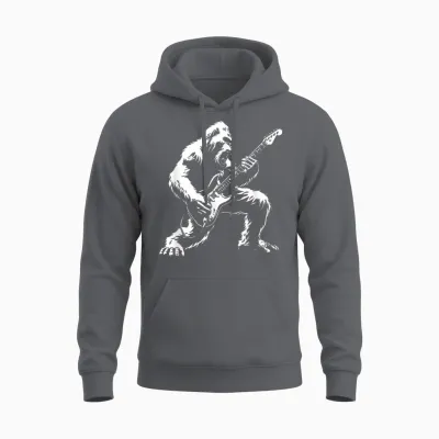 Bigfoot Playing Guitar Rock Music Band Sasquatch Unisex Hoodie - Charcoal
