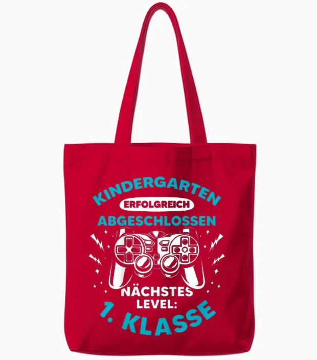 Schulkind Cooles Gamer Zocker Jungs Einschulung Schulanfang Tote Bags in Red