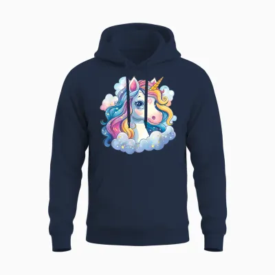Super Süßes Einhorn Mit Regenbogen Mähne Einhorn Unisex Hoodie - Navy