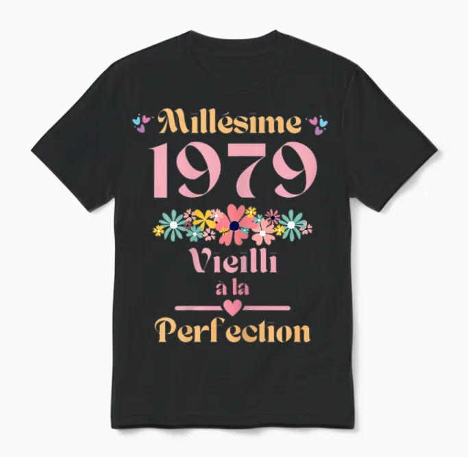 45 Ans Femme 1979 Idée Cadeau Anniversaire Humour Funny T-Shirt, Black Unisex T-Shirt in Black