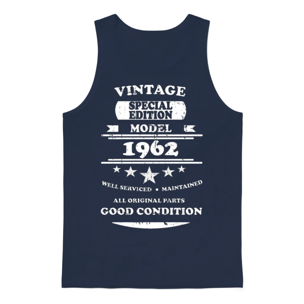 Vintage Retro White 1962 Unisex Tank Top - Navy